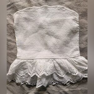 White Eyelet Ruffle Tube Top
